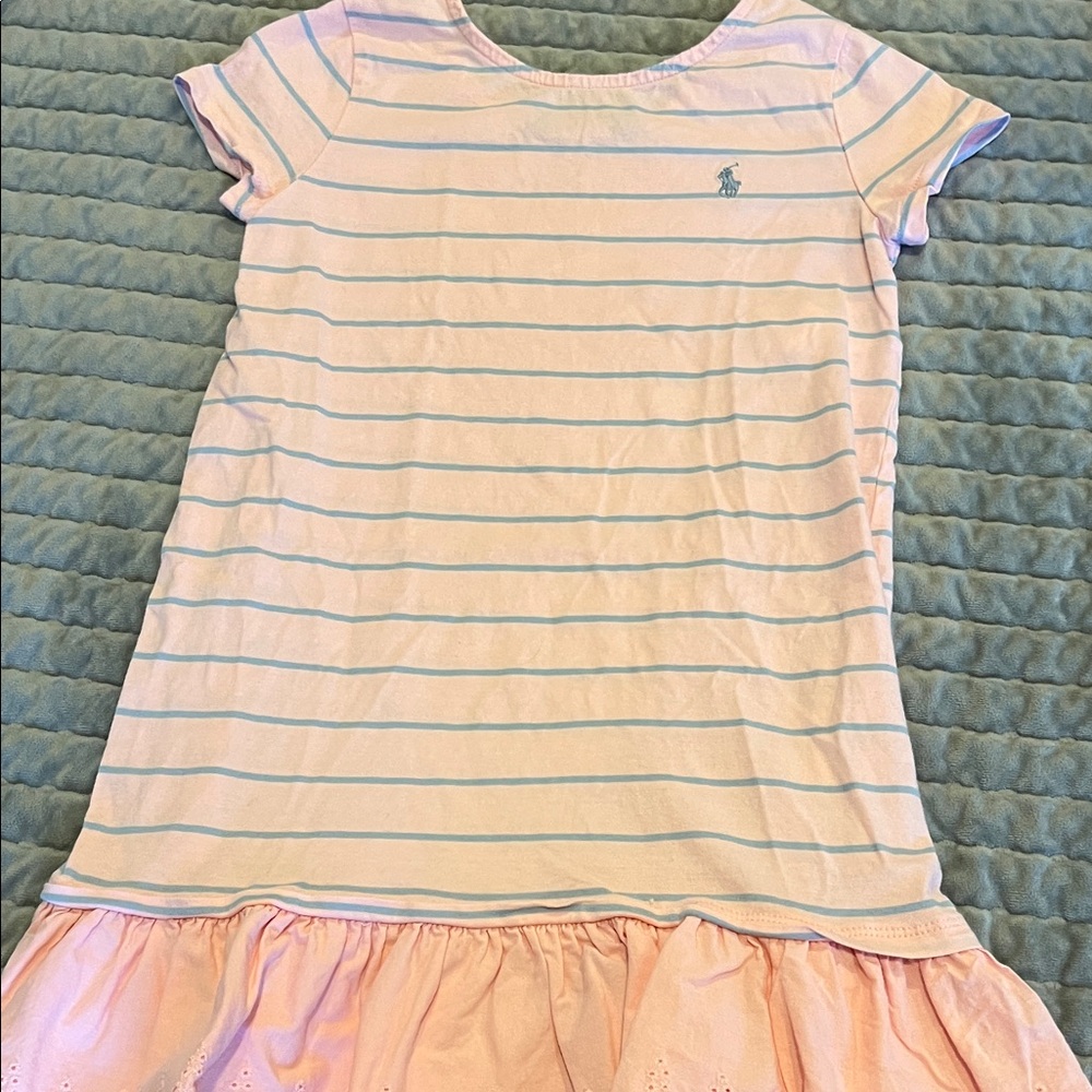 Ralph Lauren Pink Striped Dress with Blue Logo
